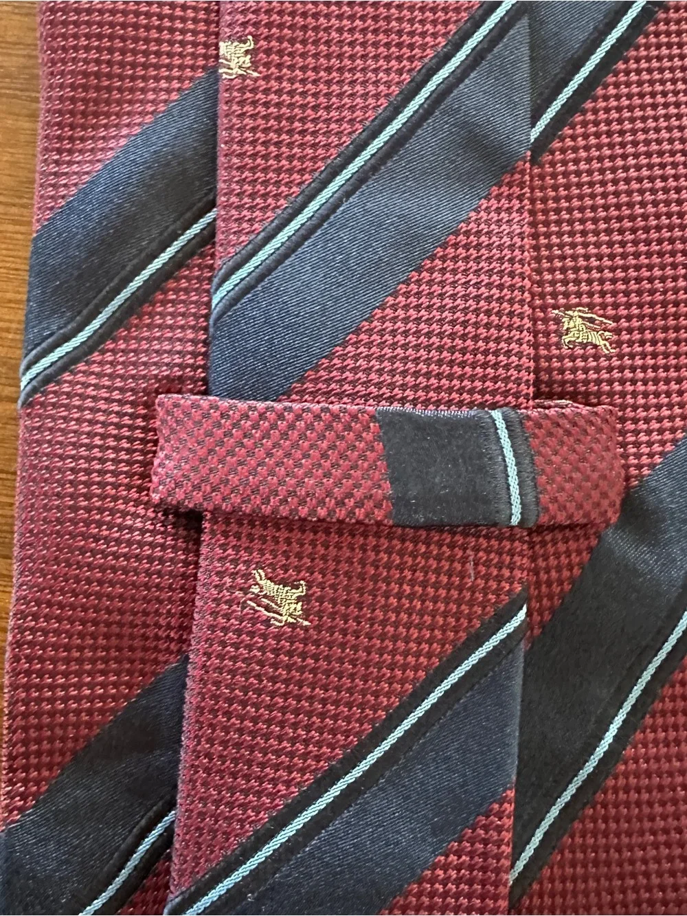 Burberry Burgundy and Navy Striped Silk Tie